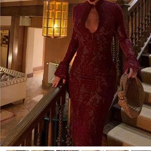 Chic Long Sleeve Burgundy Lace Dress